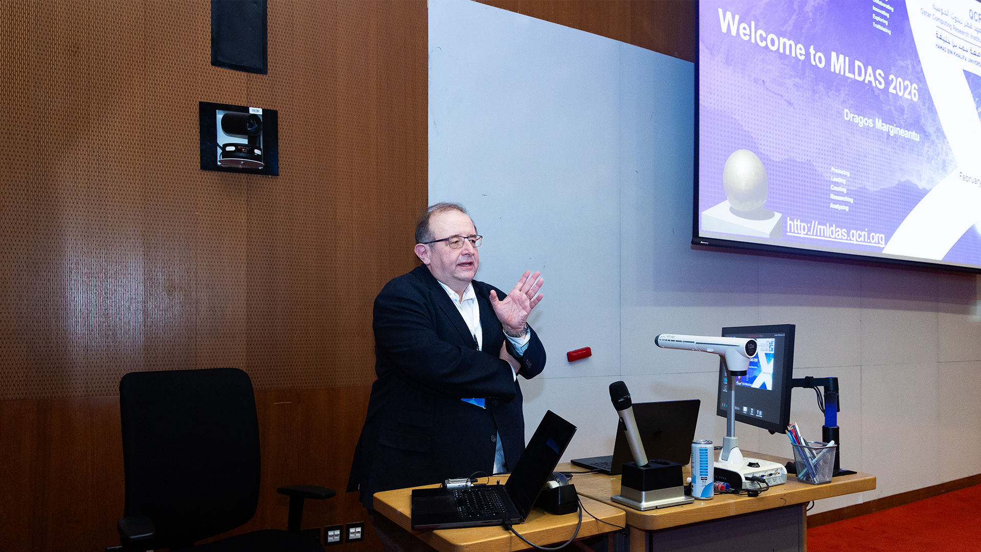 Dragos Margineantu, Boeing Senior Technical Fellow and Artificial Intelligence Chief Technologist, at MLDAS 2026 in Doha.