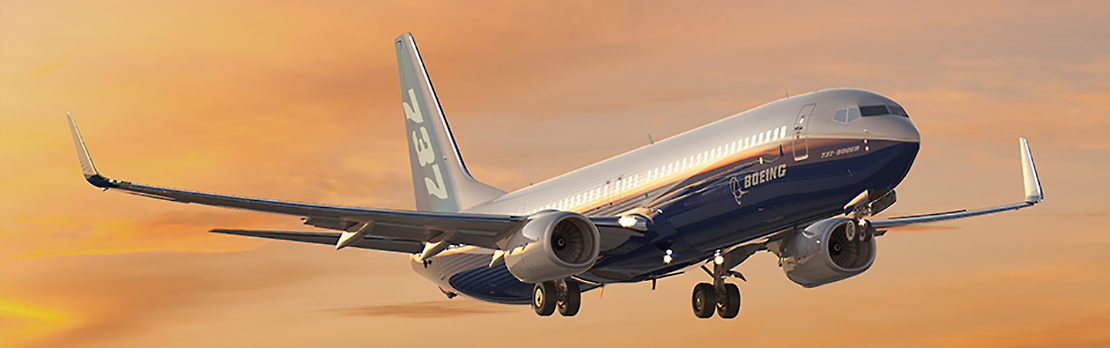 NG 737 in front of sunset colored skies